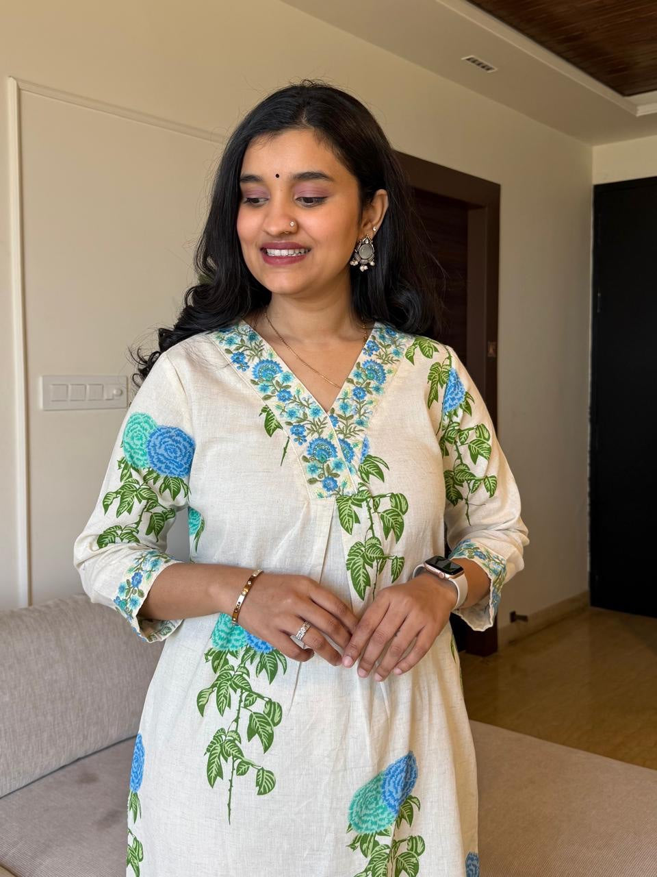 Monochrome Cotton Slub Printed Co-ord Set with Embroidery Dream Cather