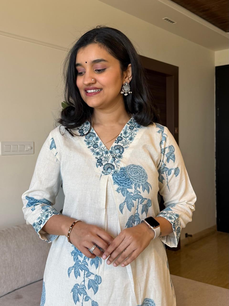 Monochrome Cotton Slub Printed Co-ord Set with Embroidery Dream Cather