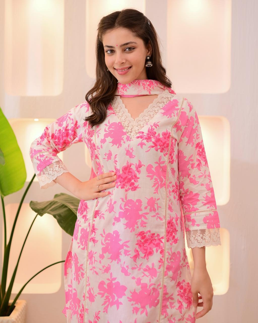 Beautiful Cotton Kurti Pant Dupatta Set Dream Cather