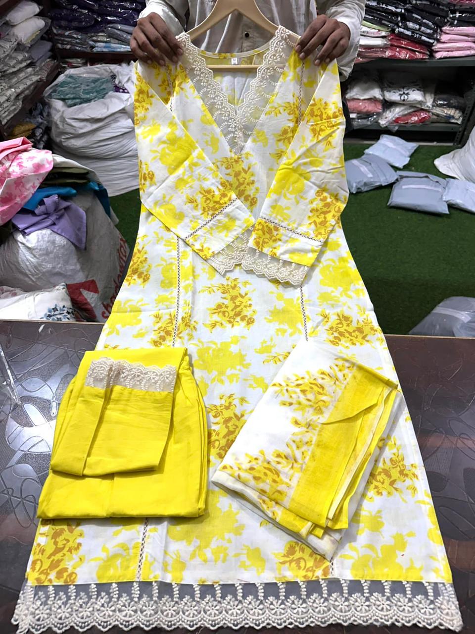 Beautiful Cotton Kurti Pant Dupatta Set Dream Cather