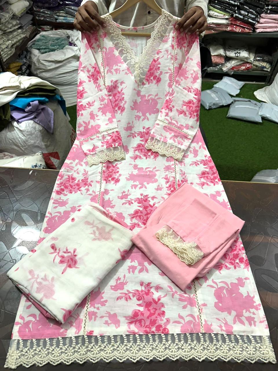 Beautiful Cotton Kurti Pant Dupatta Set Dream Cather