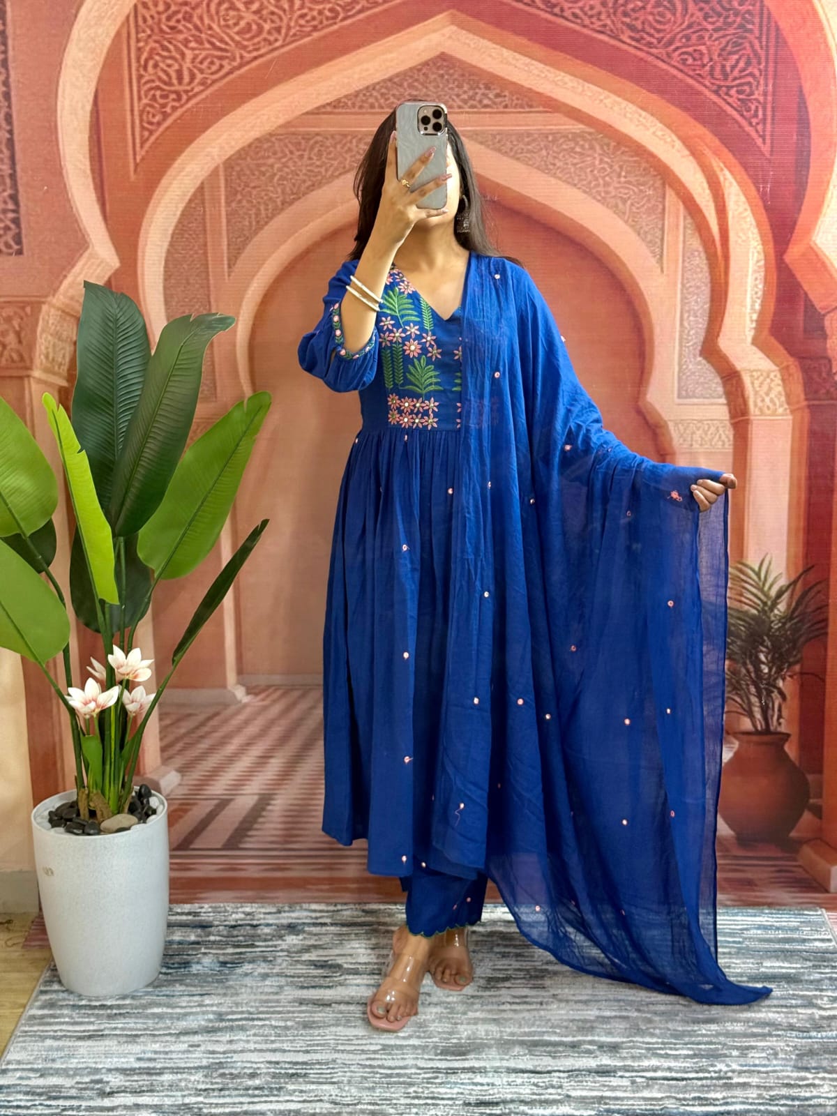 Cotton Slub Embroidered 3-Piece Suit Set Dream Cather