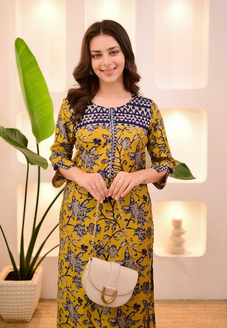 Beautiful Cotton Kurti Pant Set with Embroidery Dream Cather