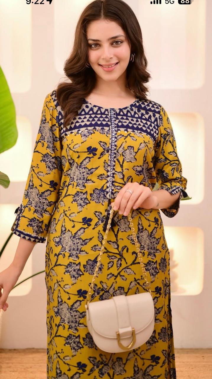 Beautiful Cotton Kurti Pant Set with Embroidery Dream Cather