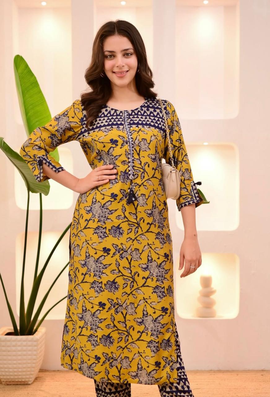 Beautiful Cotton Kurti Pant Set with Embroidery Dream Cather