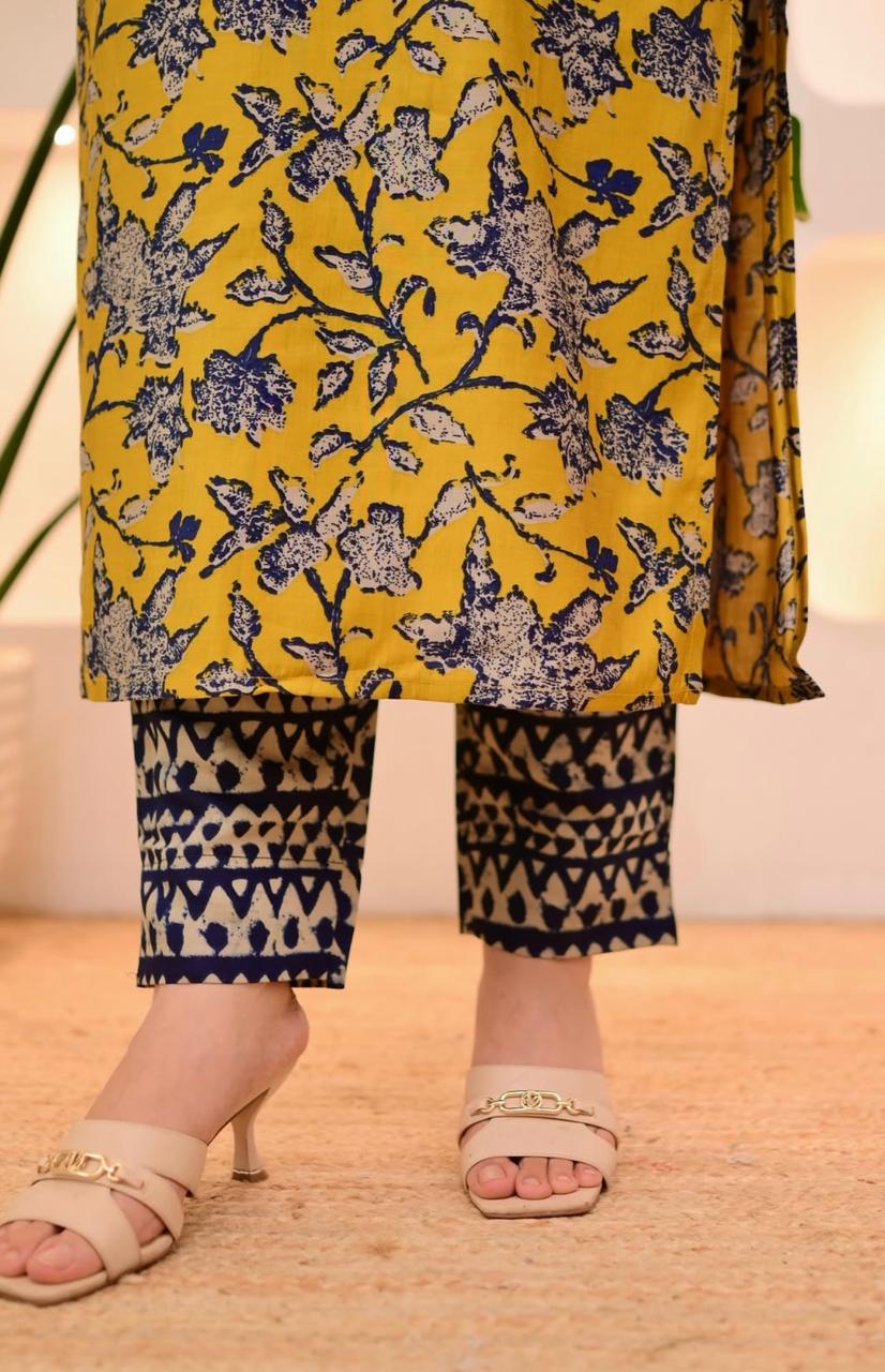 Beautiful Cotton Kurti Pant Set with Embroidery Dream Cather