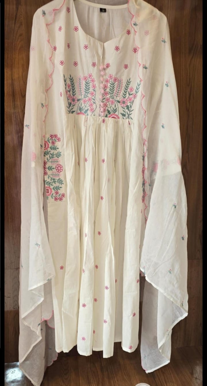 Elegant Cotton Kurti Pant Dupatta Set with Embroidery Dream Cather