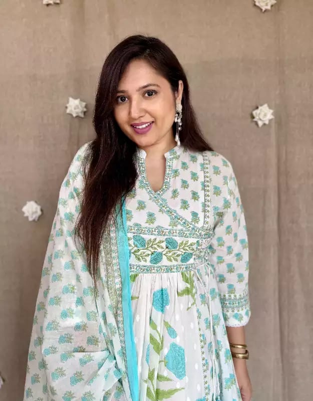 Floral Printed Cotton Angrakha Suit Set with Hand & Sequence Work Dream Cather