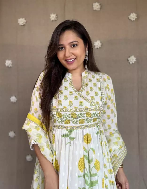 Floral Printed Cotton Angrakha Suit Set with Hand & Sequence Work Dream Cather