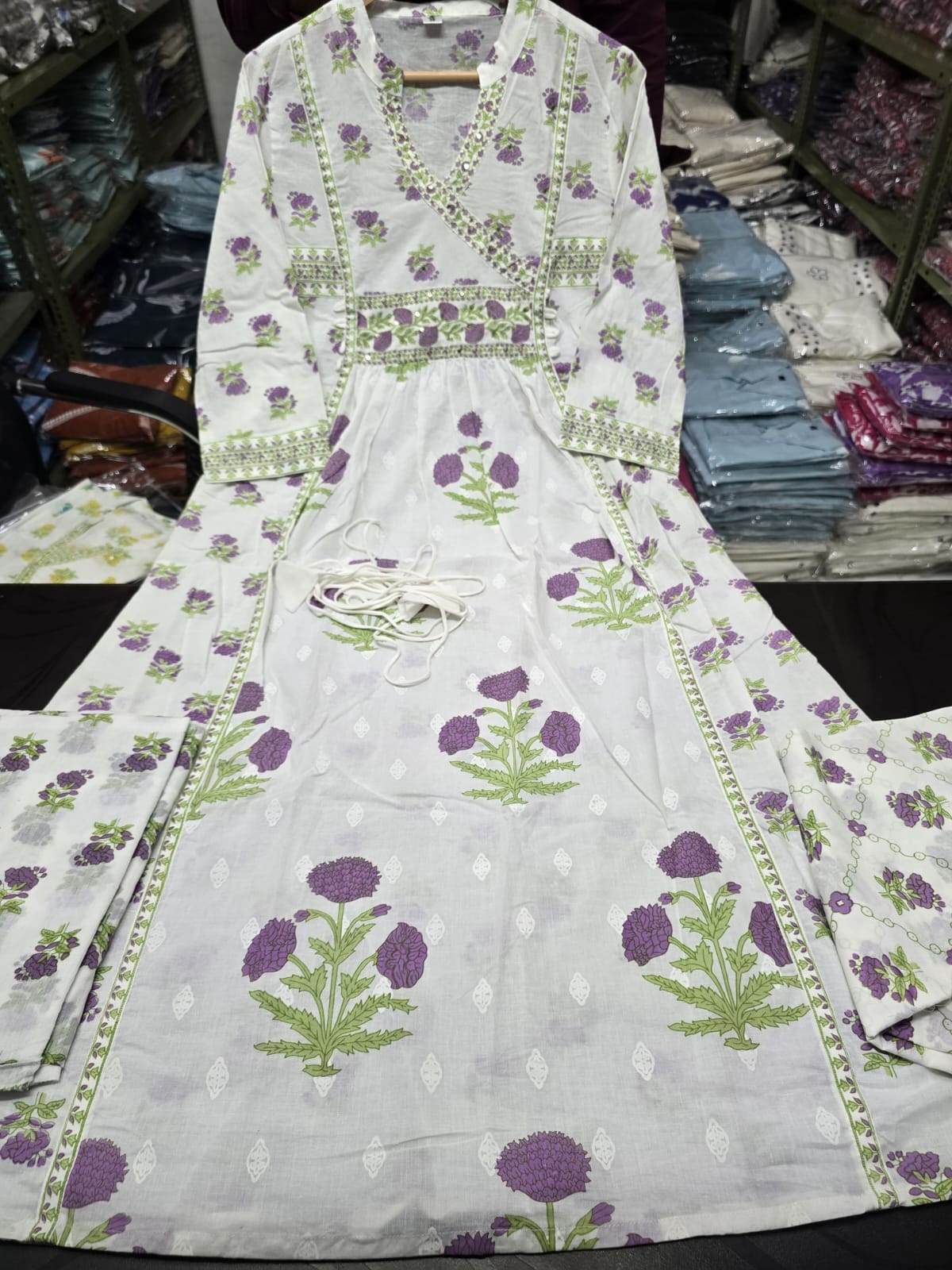 Floral Printed Cotton Angrakha Suit Set with Hand & Sequence Work Dream Cather