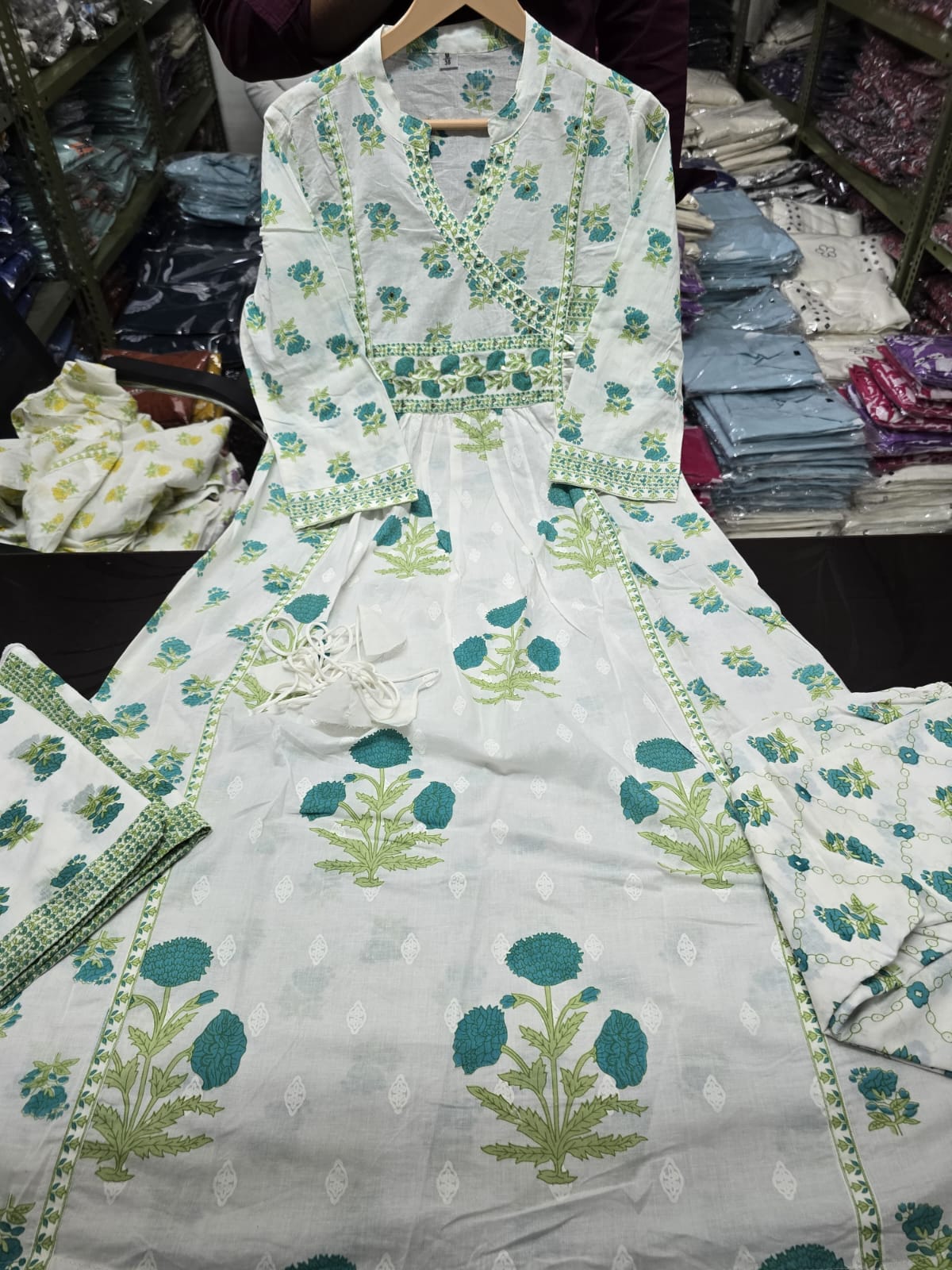 Floral Printed Cotton Angrakha Suit Set with Hand & Sequence Work Dream Cather