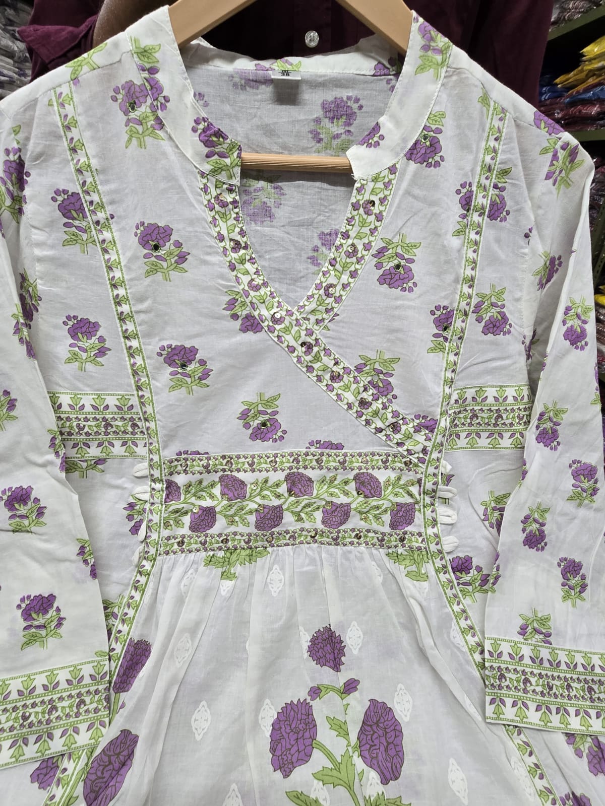 Floral Printed Cotton Angrakha Suit Set with Hand & Sequence Work Dream Cather