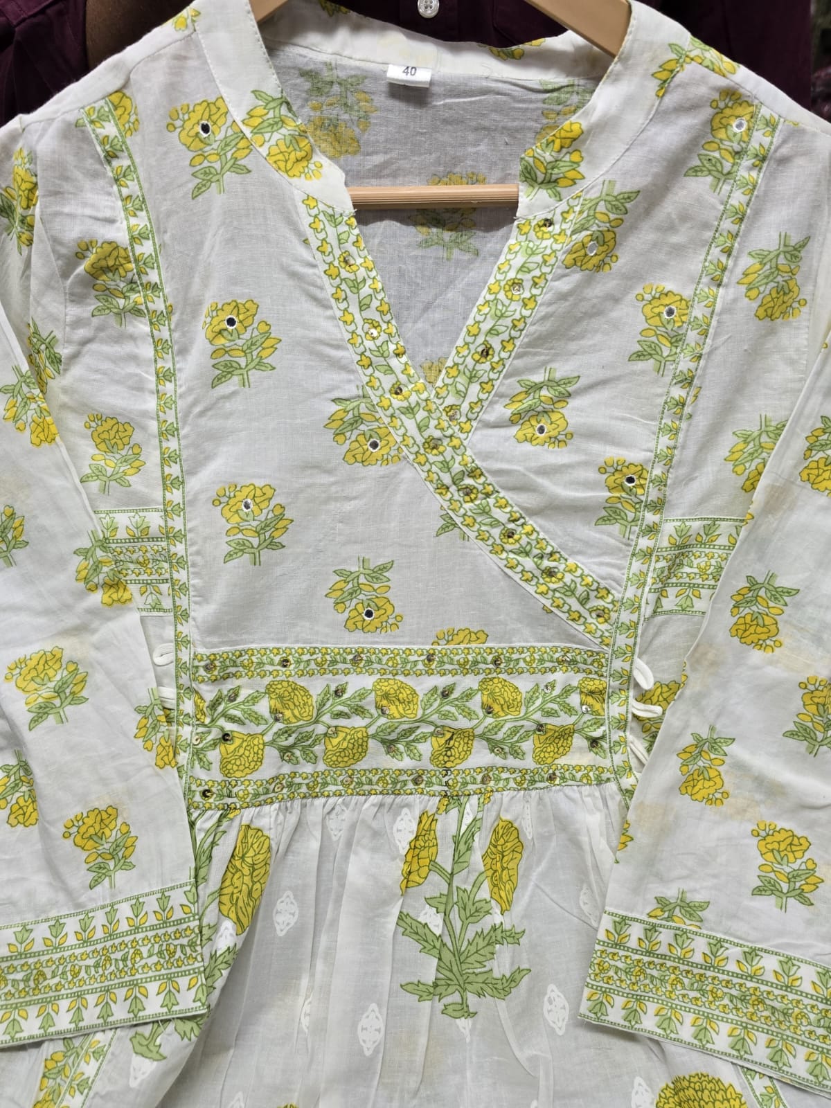 Floral Printed Cotton Angrakha Suit Set with Hand & Sequence Work Dream Cather