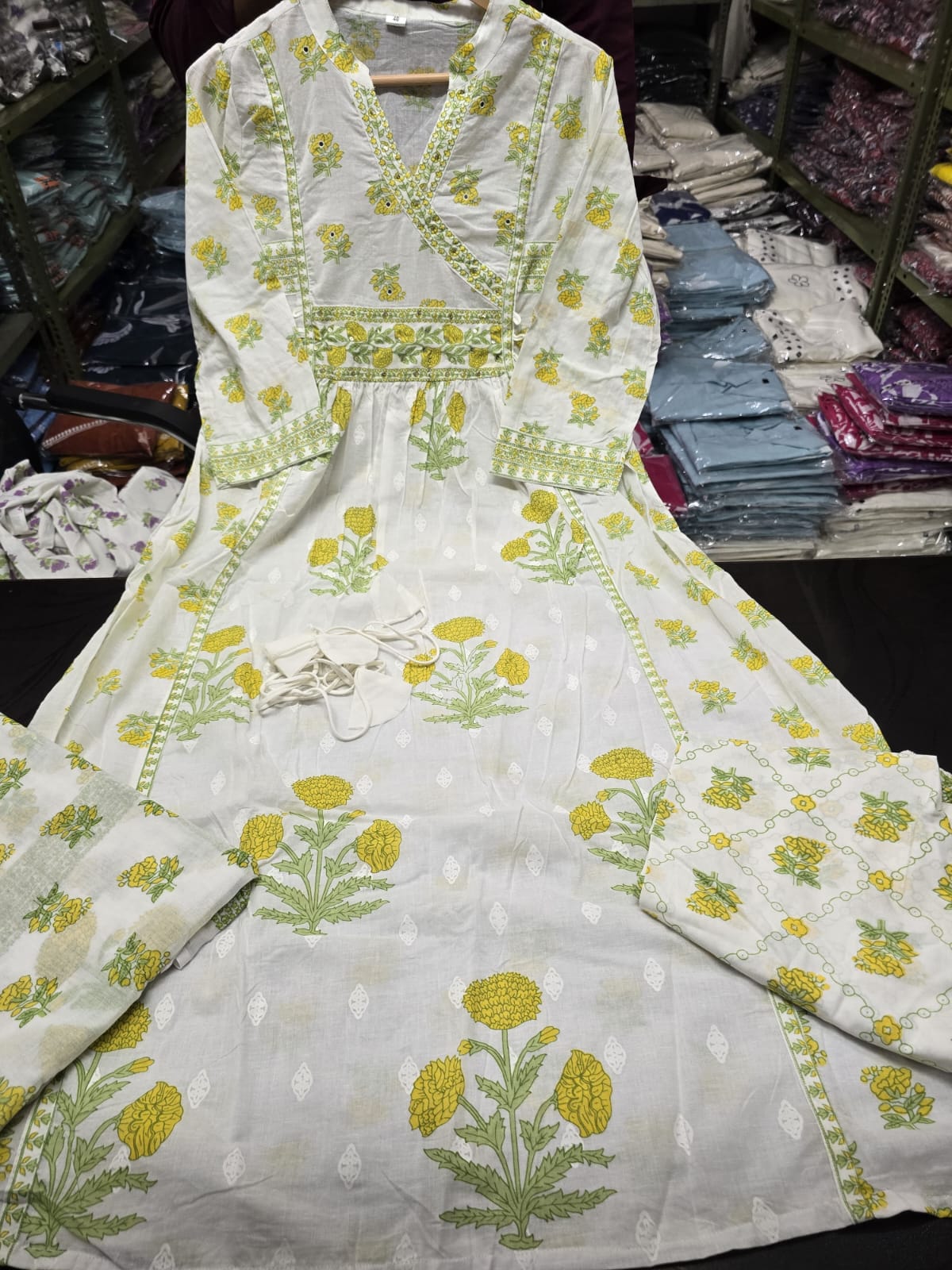 Floral Printed Cotton Angrakha Suit Set with Hand & Sequence Work Dream Cather