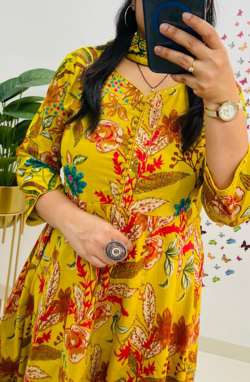 Floral Anarkali Set with Mul Cotton Dupatta Dream Cather