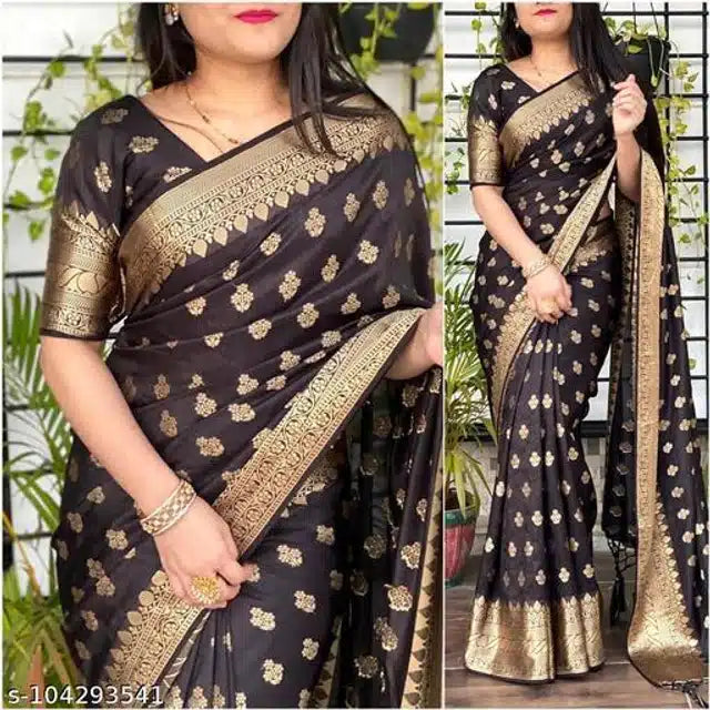 Banarasi Silk Saree With Blouse For Women (Orange, 6.3M) 6706