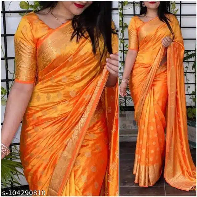 Banarsi Silk Saree For Women (Orange, 6.3m) 6246