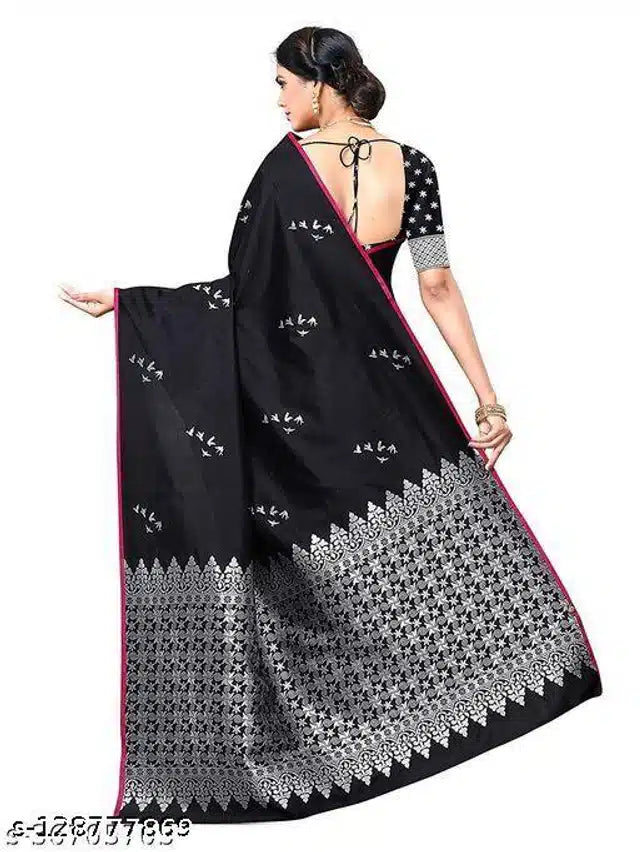 Jacquard Saree With Blouse For Women (Black, 6.3M) 6706