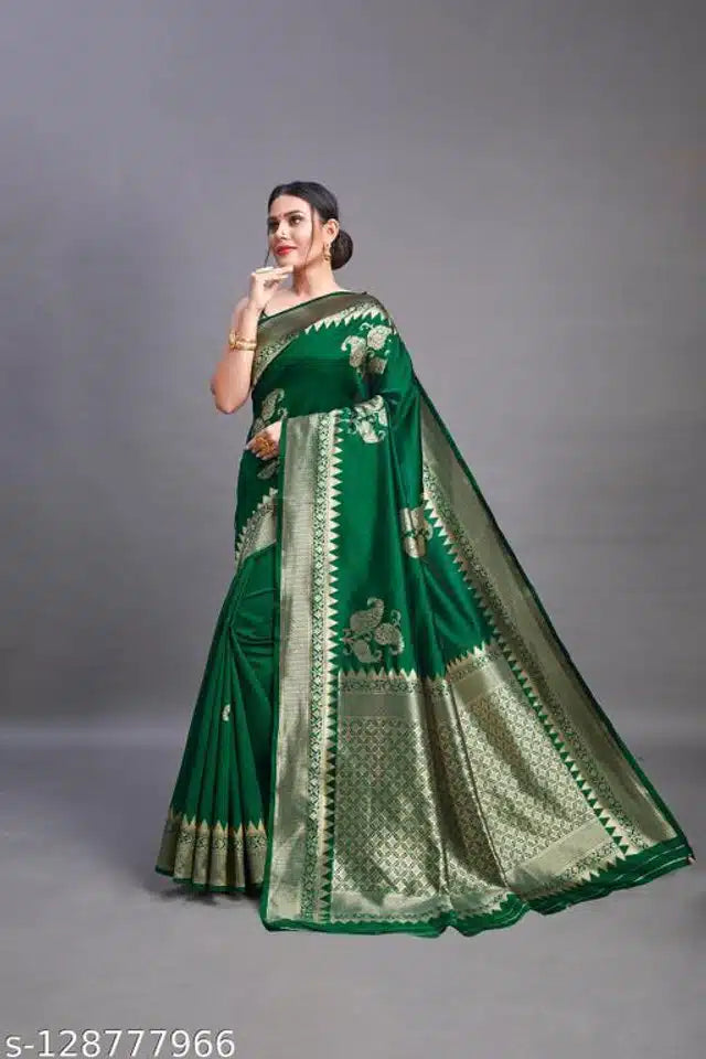 Banarsi Silk Saree For Women (Green, 6.3m) 6246