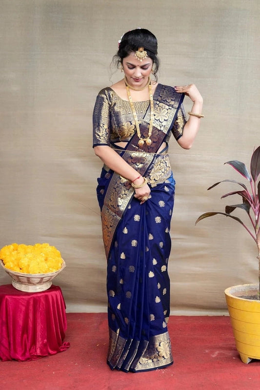Banarasi Silk Embellished Saree for Women (Royal Blue, 6.3 m) 6706