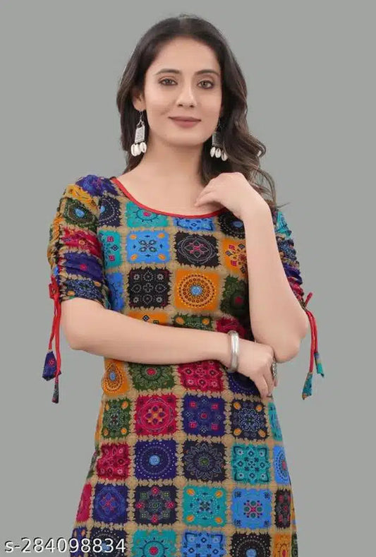 Rayon Printed Kurti for Women (Multicolor, S) 14050