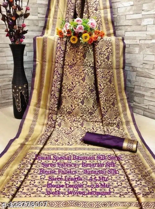 Jacquard Saree With Blouse For Women (Golden& Dark Red, 6.3M) 6706