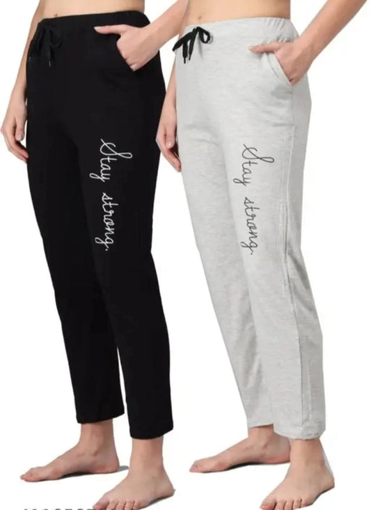 Cotton Blend Straight Fit Trouser for Women (Black & Grey, M) (Pack of 2) 18594