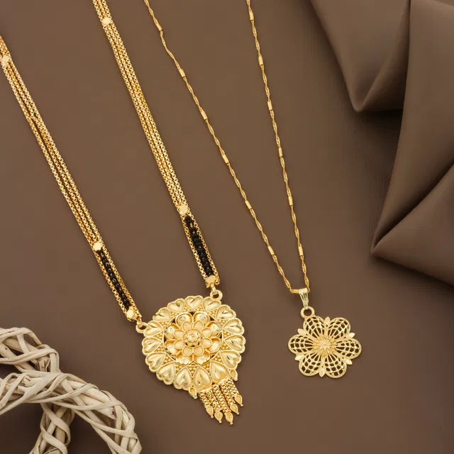 Mangalsutra Ki Mala Design With Moti Chen Ladi Lomg and short Combo Set [ BUY 1 GET 1 FREE ] 6366