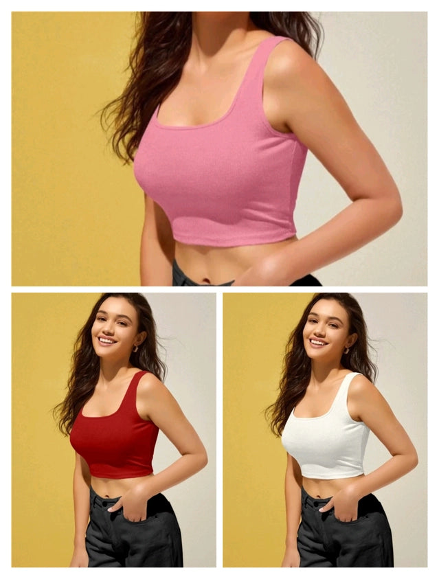 Cotton Blend Solid Top for Women (Multicolor, S) (Pack of 3) 18594