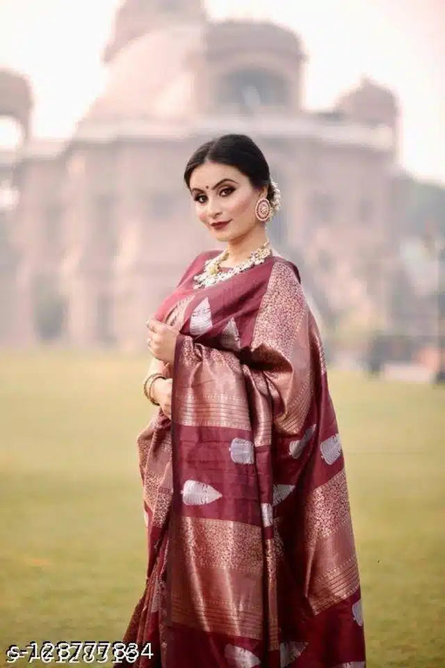 Banarsi Silk Saree For Women (Maroon, 6.3m) 6246