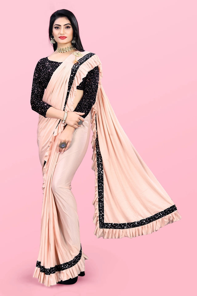 Lycra Blend Solid Saree for Women (Maroon, 6.3 m) 6706