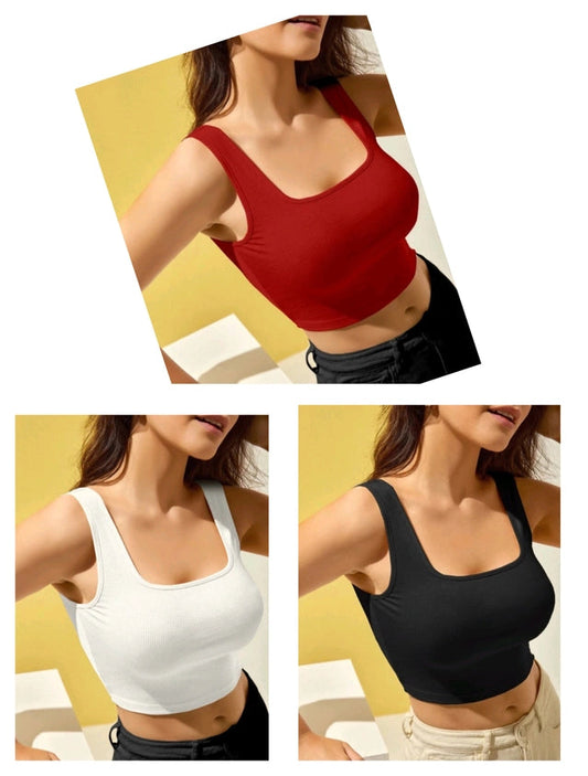 Cotton Blend Solid Top for Women (Multicolor, S) (Pack of 3) 18594