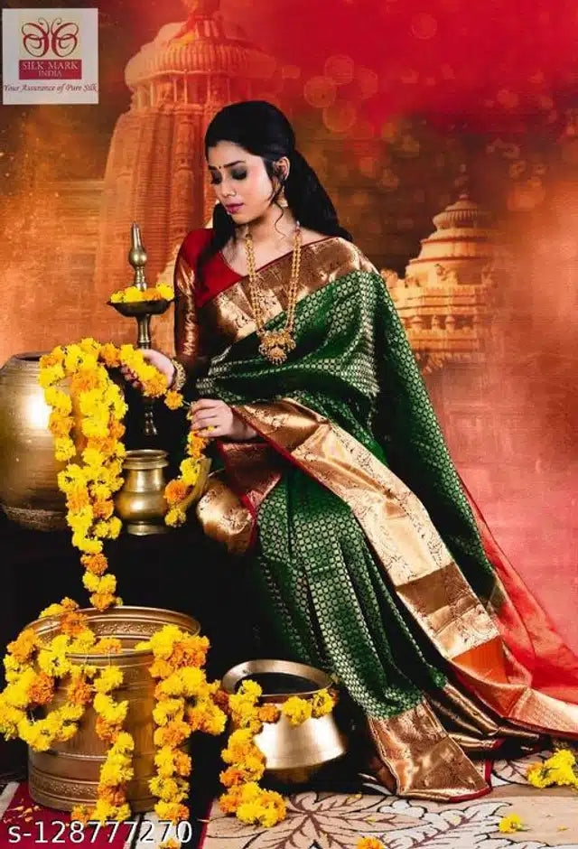 Jacquard Saree For Women (Green, 6.3m) 6246