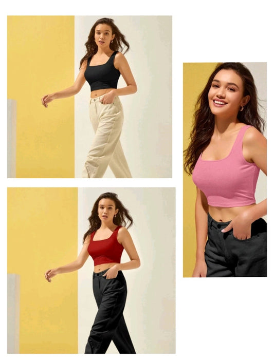 Cotton Blend Solid Top for Women (Multicolor, S) (Pack of 3) 18594