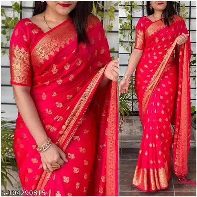 Banarsi Silk Saree For Women (Orange, 6.3m) 6246