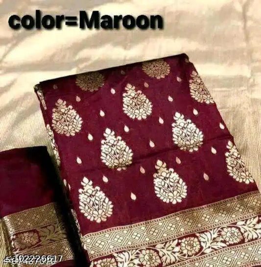 Banarasi Silk Saree With Blouse For Women (Dark Red, 6.3M) 6706