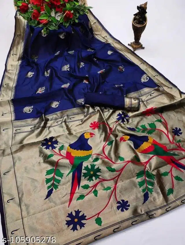 Banarasi Silk Saree With Blouse For Women (Blue, 6.3M) 6706
